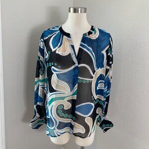 NEW Chicos Womens 10 Pintuck Detail Swirl Print Top Long Sleeve Blouse Shirt